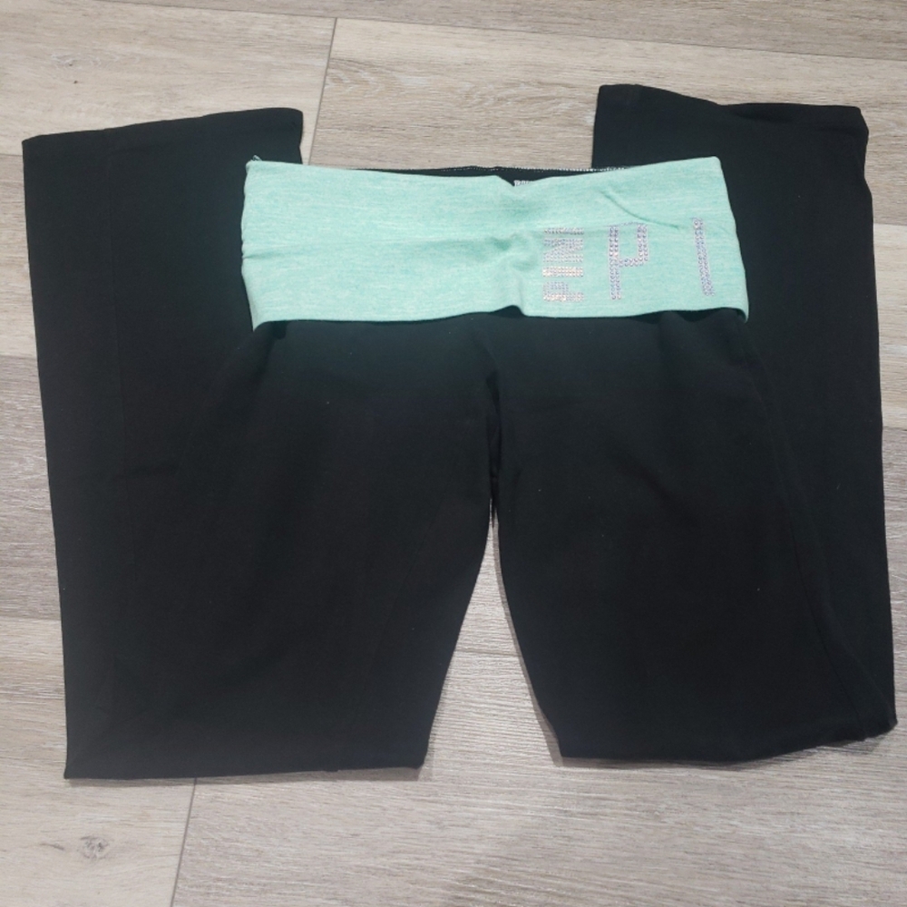 Victoria's Secret Black Leggings with Mint Trim